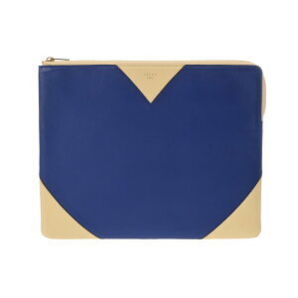 Celine Bicolor Blue Ivory White Leather Clutch Bag